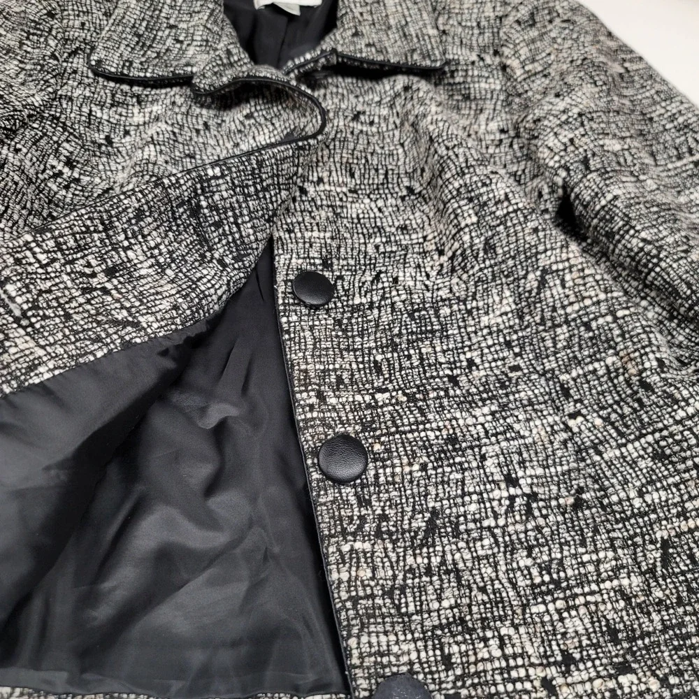 Christopher & Banks Blazer Jacket Black White‎ Tweed Career Business Women's